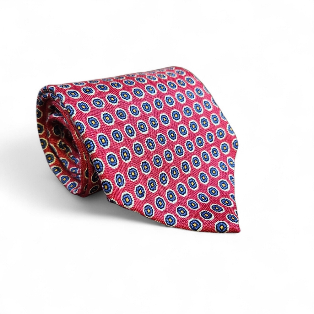 Ralph Lauren Men's 100% Silk Necktie USA Designer Geometric Red Neck Tie Modern